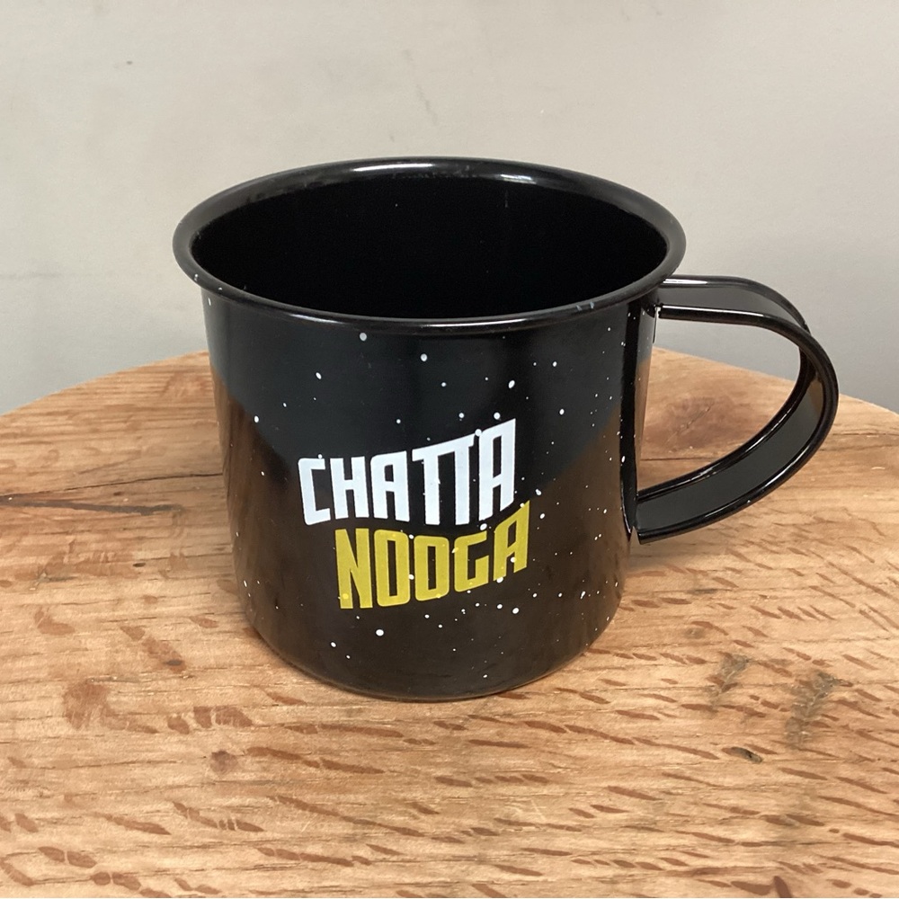 Chattanooga Themed Souvenir Black Tin / Metal Coffee Mug / Cup - Excellent - Picture 2 of 11